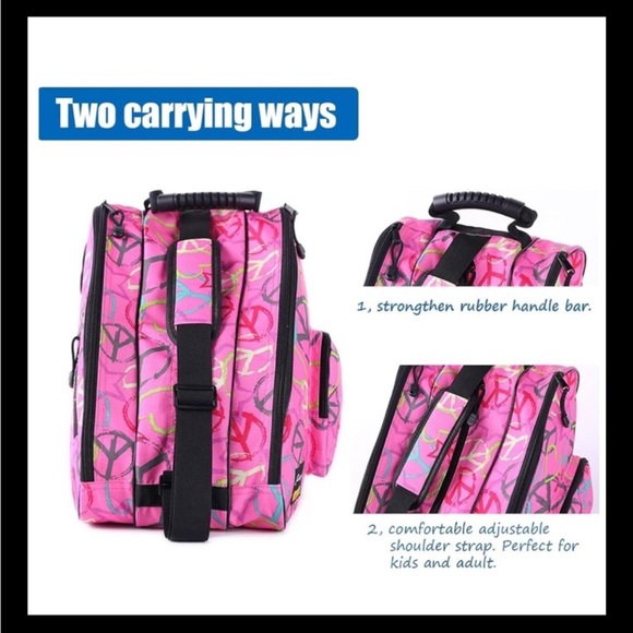Holisogn Ice, Inline, and Roller Skate Bag Peace sign Pink Zippered - Picture 3 of 4